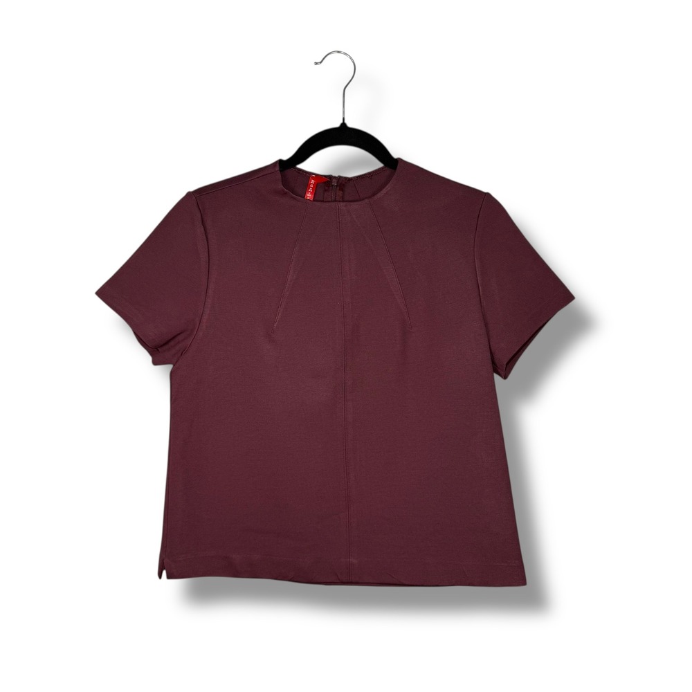 SPANX The Perfect Funnel Top Short Sleeve Blouse Maroon Size S